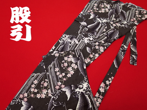 義若オリジナルの和柄股引き 鯉の滝昇り(鉄黒ピンク)